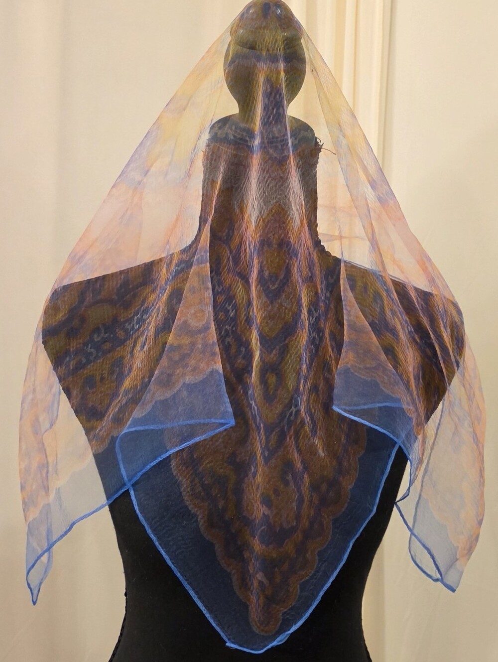 Vtg Sally Gee Sheer Scarf Made in Japan 100% Nylon Pastel Medallion Square 27x27